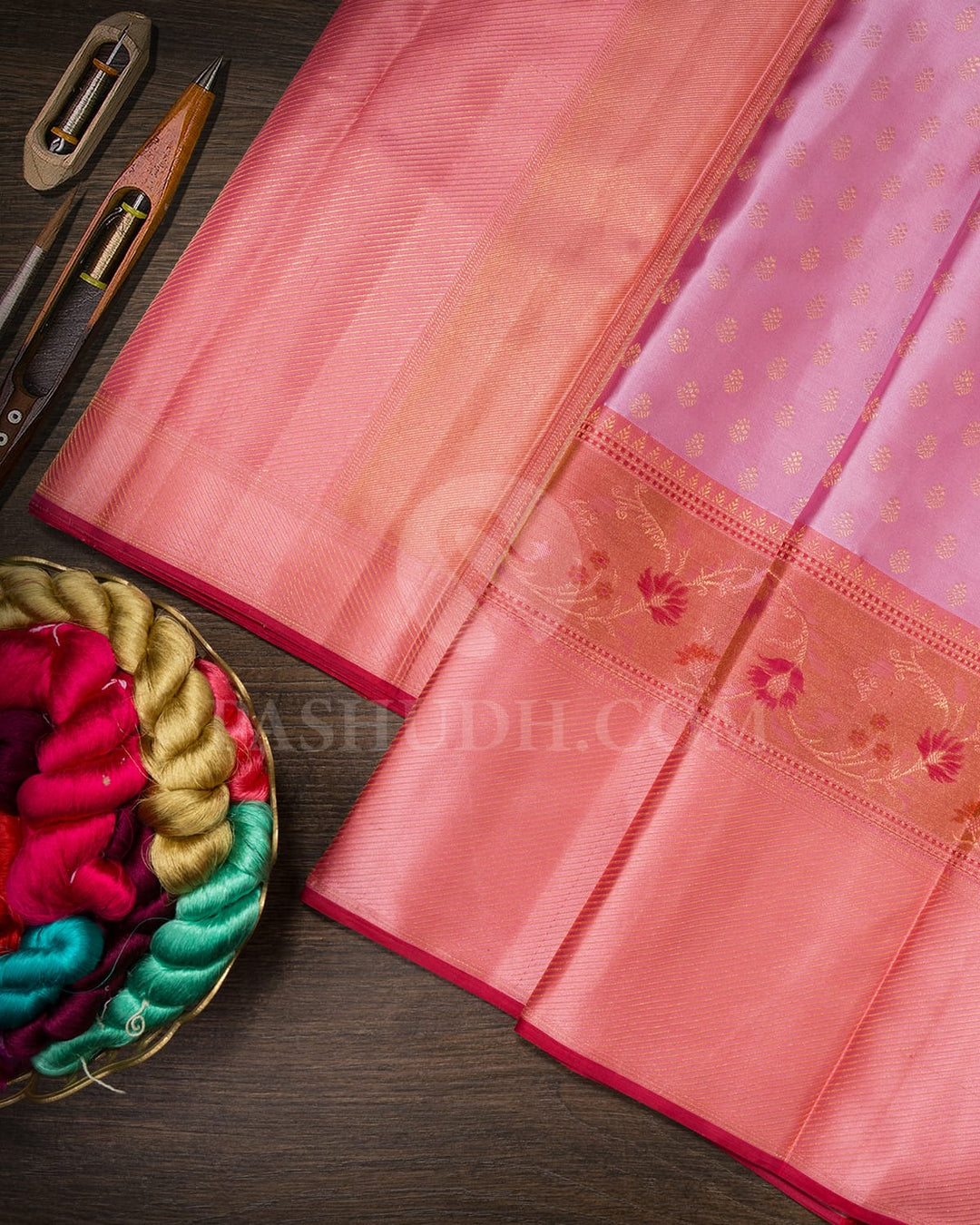 Baby Pink With Peachy Pink Kanjivaram Silk Saree-D676(B)