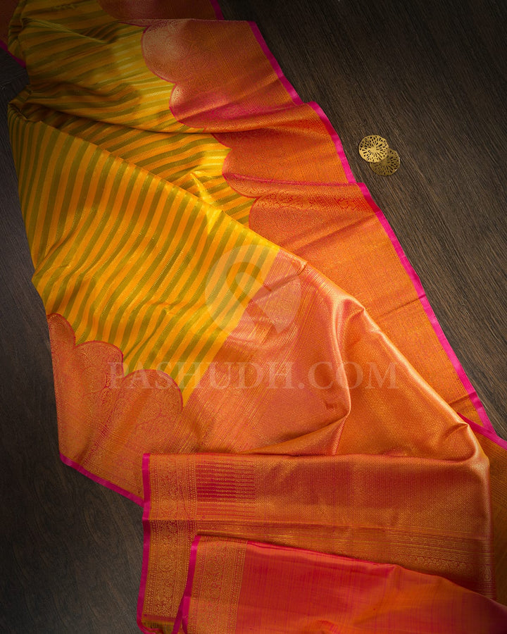 Mango Yellow With Peachy Pink Kanjivaram Silk Saree-S1517(G)