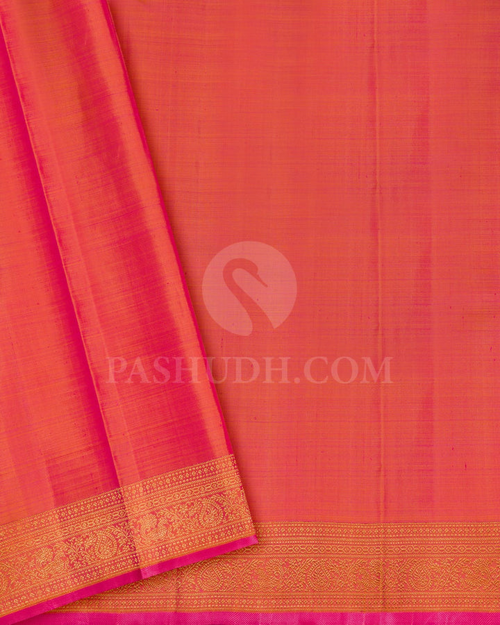 Mango Yellow With Peachy Pink Kanjivaram Silk Saree-S1517(G)