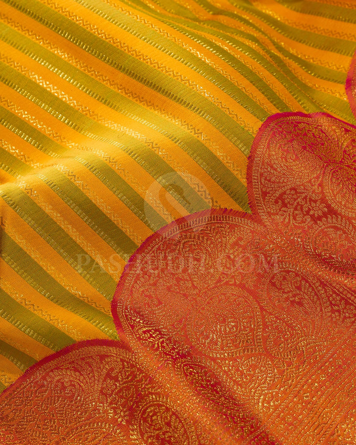 Mango Yellow With Peachy Pink Kanjivaram Silk Saree-S1517(G)