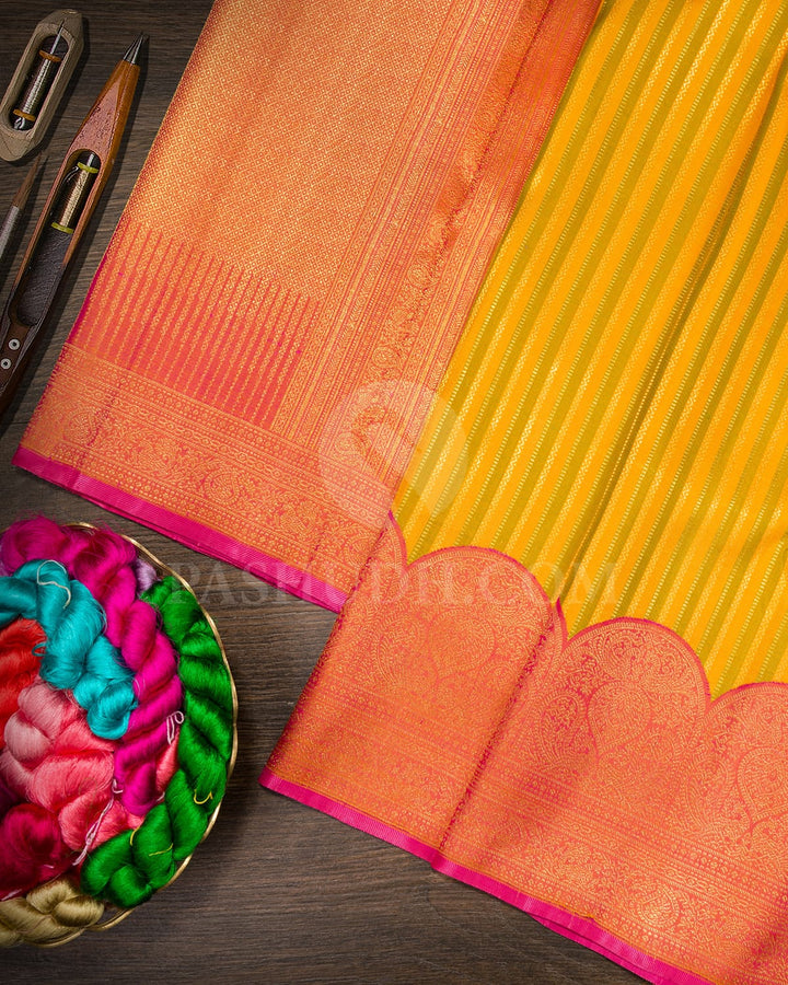 Mango Yellow With Peachy Pink Kanjivaram Silk Saree-S1517(G)