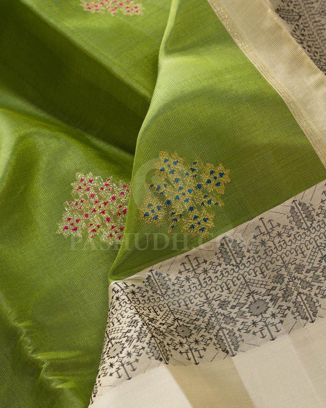 Olive Green With Ivory Semi Organza Kanjivaram Silk Saree-S1706(B)
