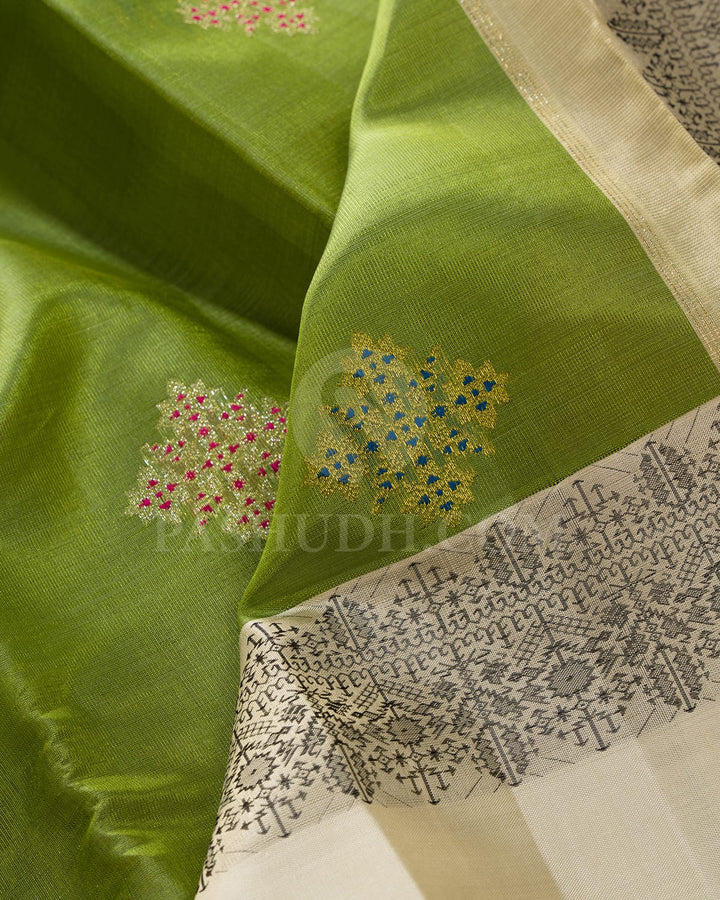 Olive Green With Ivory Semi Organza Kanjivaram Silk Saree-S1706(B)
