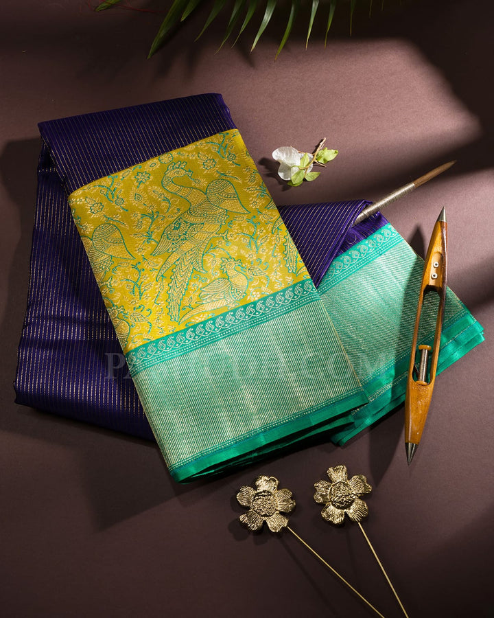 Royal Blue With Turquoise Green Kanjivaram Silk Saree-S1593(C)