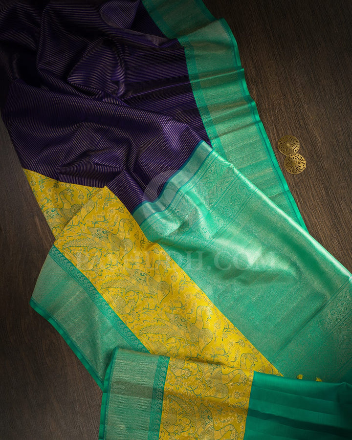 Royal Blue With Turquoise Green Kanjivaram Silk Saree-S1593(C)