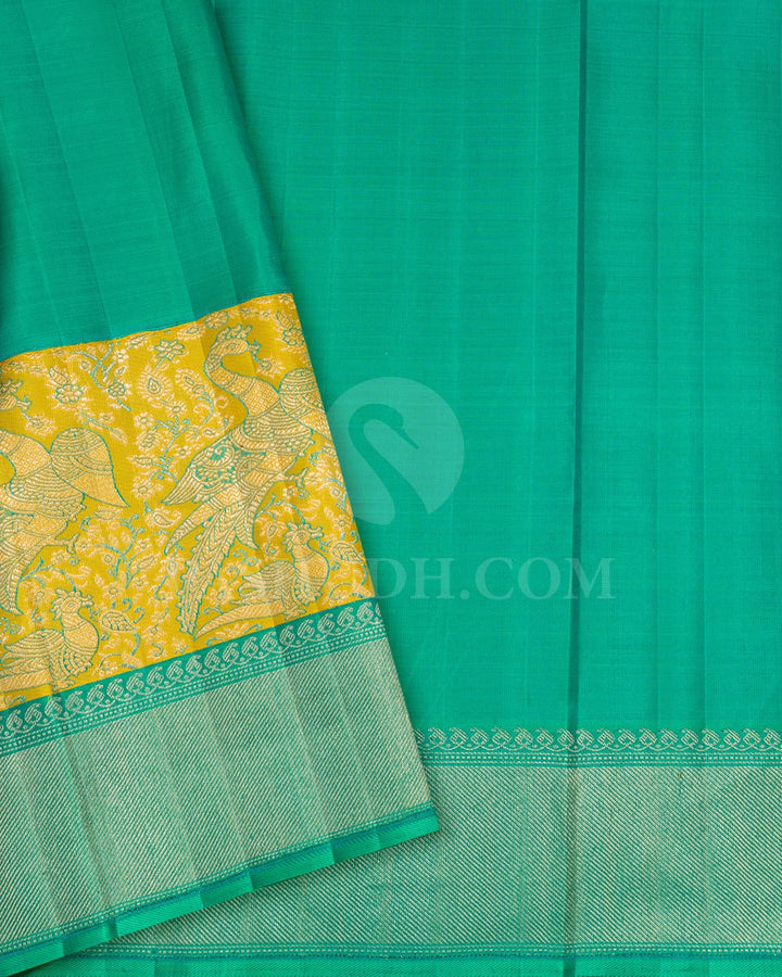 Royal Blue With Turquoise Green Kanjivaram Silk Saree-S1593(C)