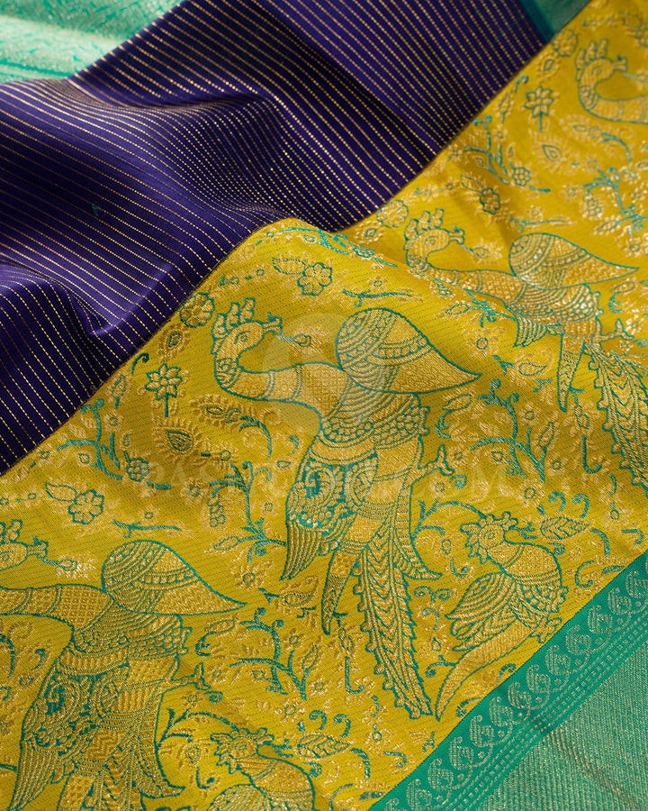 Royal Blue With Turquoise Green Kanjivaram Silk Saree-S1593(C)