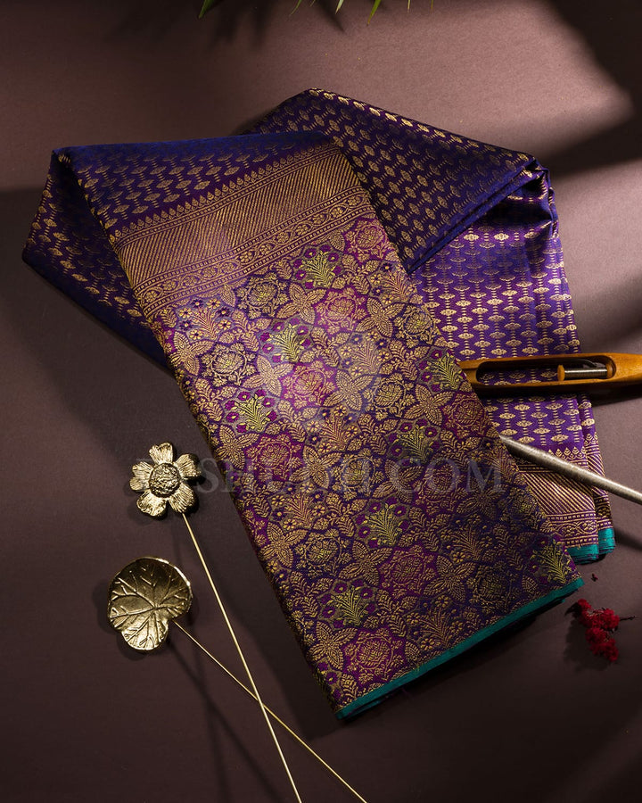 Navy Blue Shot Violet Kanjivaram Silk Saree-S1191(I)