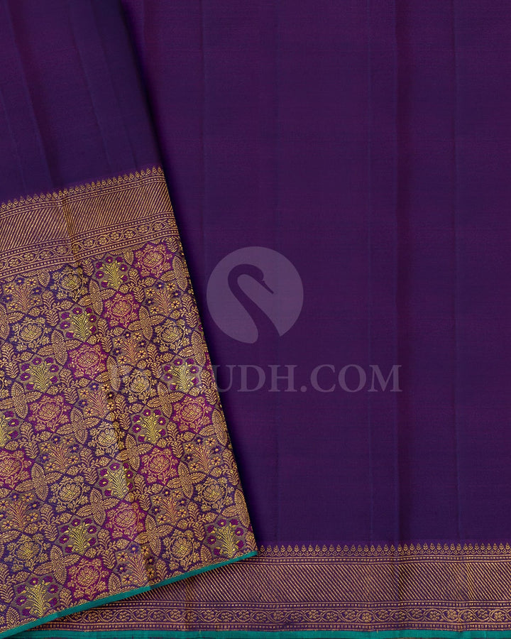 Navy Blue Shot Violet Kanjivaram Silk Saree-S1191(I)