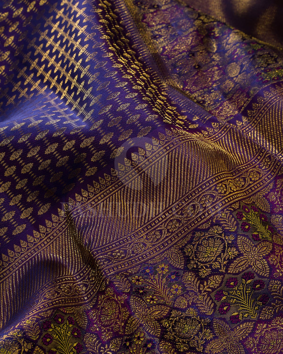 Navy Blue Shot Violet Kanjivaram Silk Saree-S1191(I)