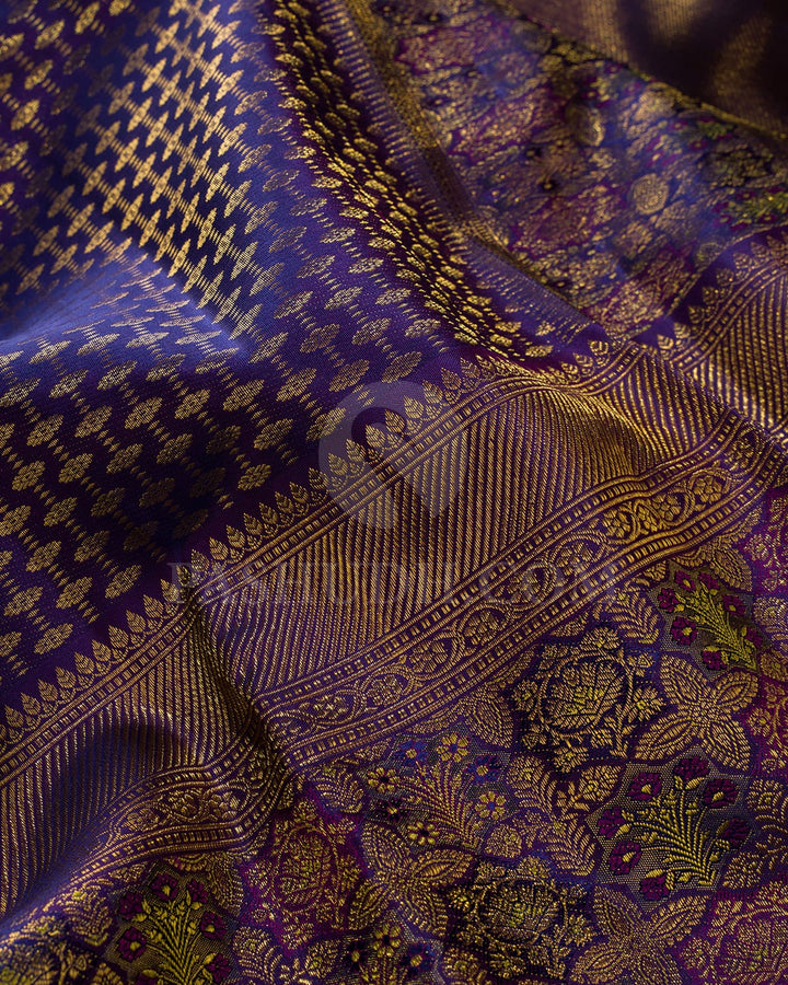Navy Blue Shot Violet Kanjivaram Silk Saree-S1191(I)