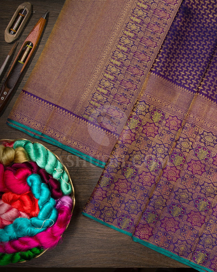 Navy Blue Shot Violet Kanjivaram Silk Saree-S1191(I)