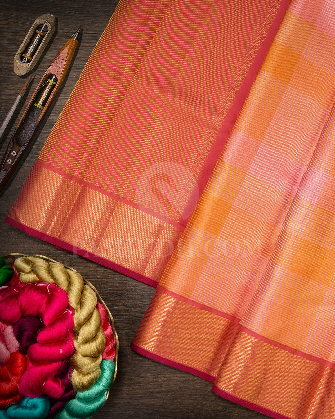 Peach And Punch Pink Kanjivaram Silk Saree-DJ442(C)