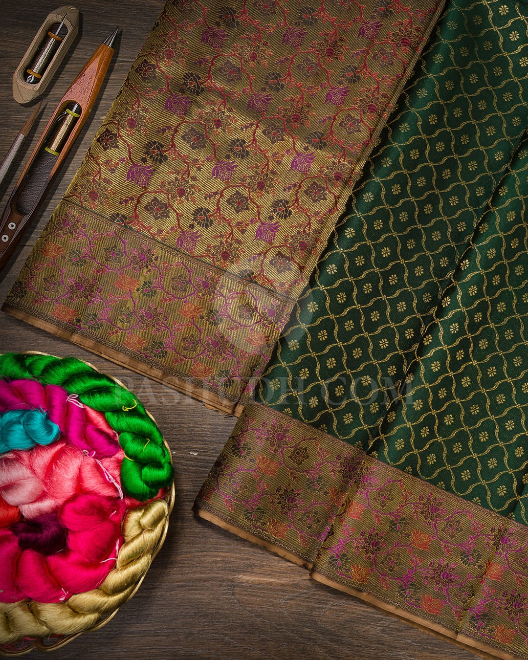 Bottle Green Kanjivaram Silk Saree-D657(C)