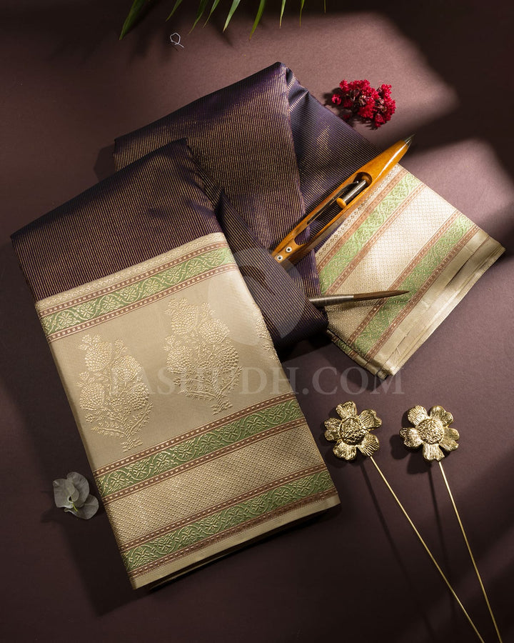 Black With lvory Kanjivaram Silk Saree-S1195(E)