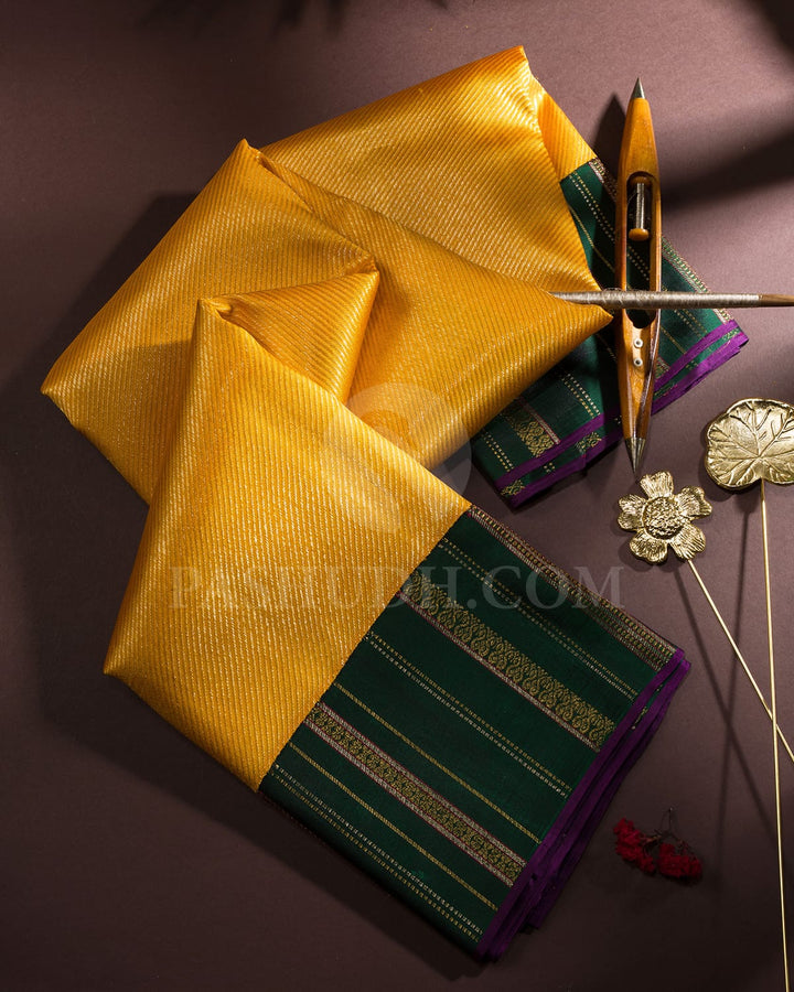 Mango Yellow With Bottle Green Kanjivaram Silk Saree-S1449(E)