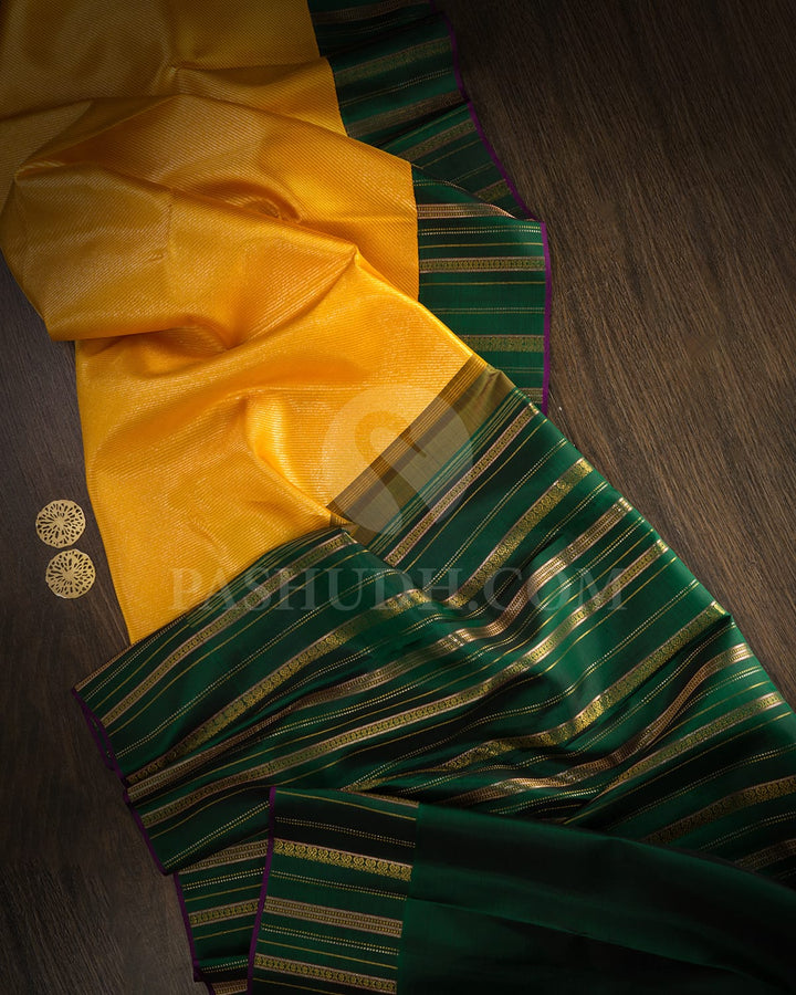 Mango Yellow With Bottle Green Kanjivaram Silk Saree-S1449(E)