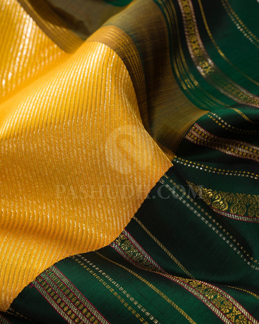 Mango Yellow With Bottle Green Kanjivaram Silk Saree-S1449(E)