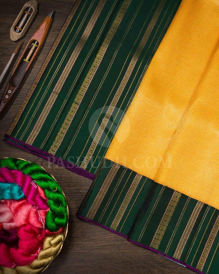 Mango Yellow With Bottle Green Kanjivaram Silk Saree-S1449(E)