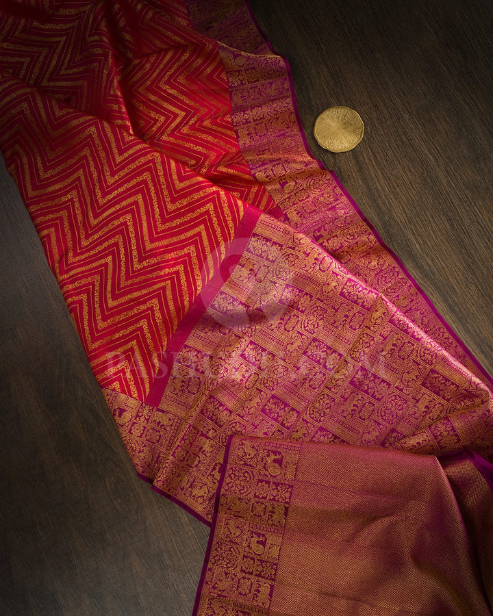 Raspberry Pink With Magenta Kanjivaram Silk Saree-D611(D)