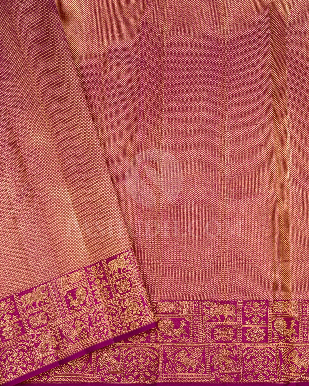 Raspberry Pink With Magenta Kanjivaram Silk Saree-D611(D)
