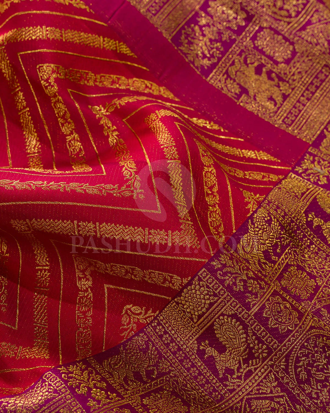 Raspberry Pink With Magenta Kanjivaram Silk Saree-D611(D)