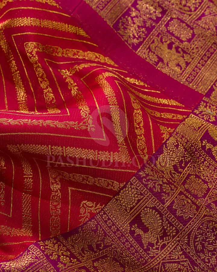 Raspberry Pink With Magenta Kanjivaram Silk Saree-D611(D)