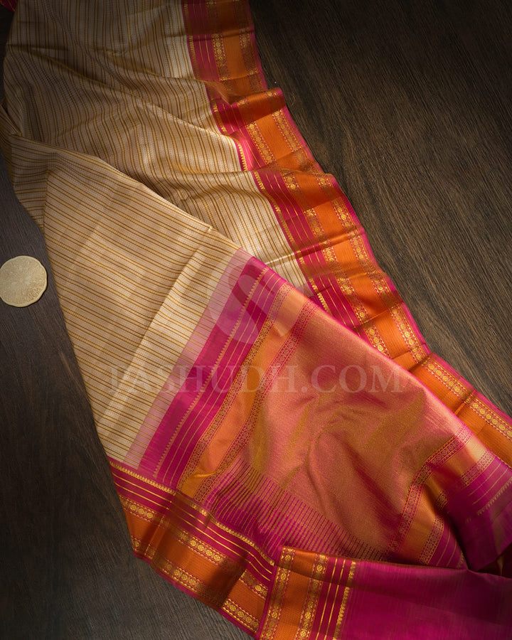 Ivory With Dusky Pink Kanjivaram Silk Saree-DJ381(F)