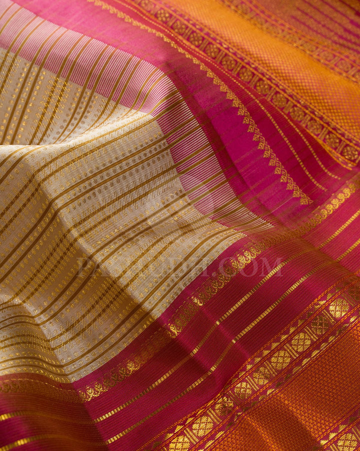 Ivory With Dusky Pink Kanjivaram Silk Saree-DJ381(F)