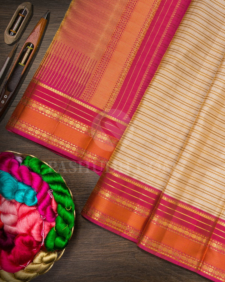 Ivory With Dusky Pink Kanjivaram Silk Saree-DJ381(F)
