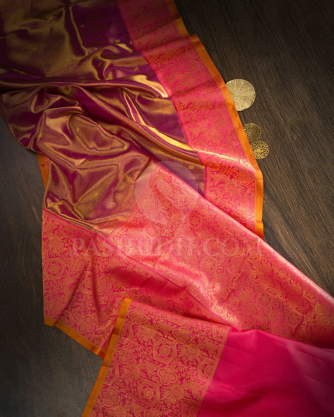 Peachy Pink Shot Magenta Shimmer Kanjivaram Silk Saree-S1252(B)
