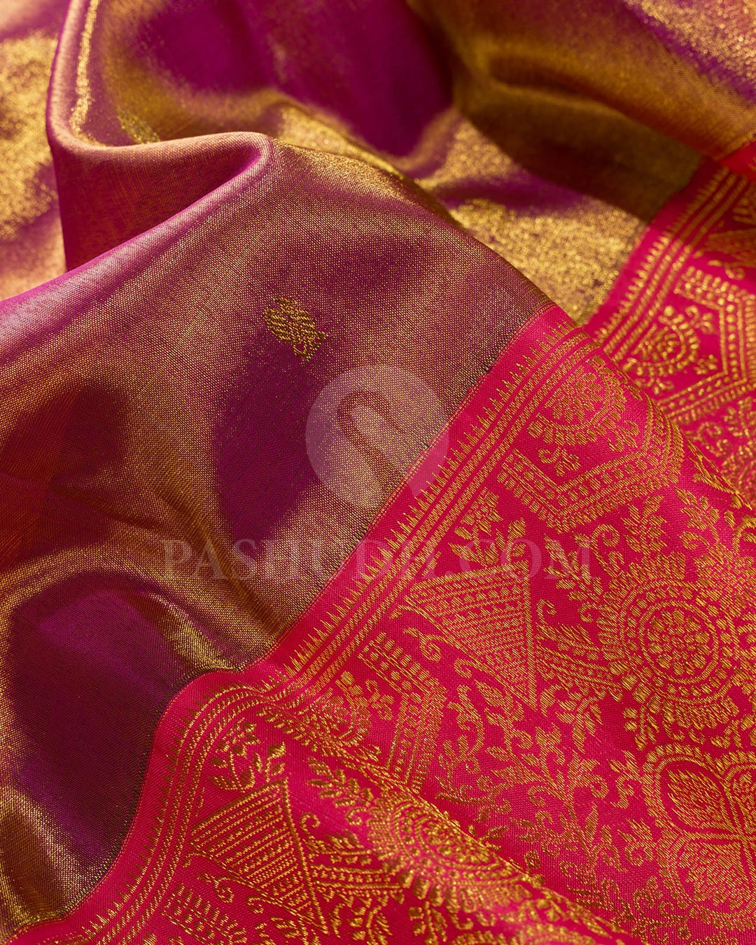 Peachy Pink Shot Magenta Shimmer Kanjivaram Silk Saree-S1252(B)