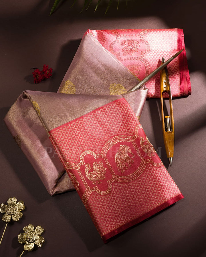 Pastel Blush Pink With Peachy Pink Shimmer Kanjivaram Silk Saree-S1585(D)