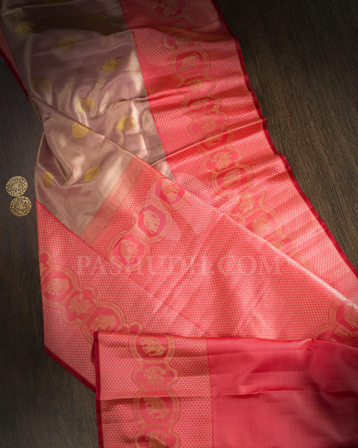 Pastel Blush Pink With Peachy Pink Shimmer Kanjivaram Silk Saree-S1585(D)