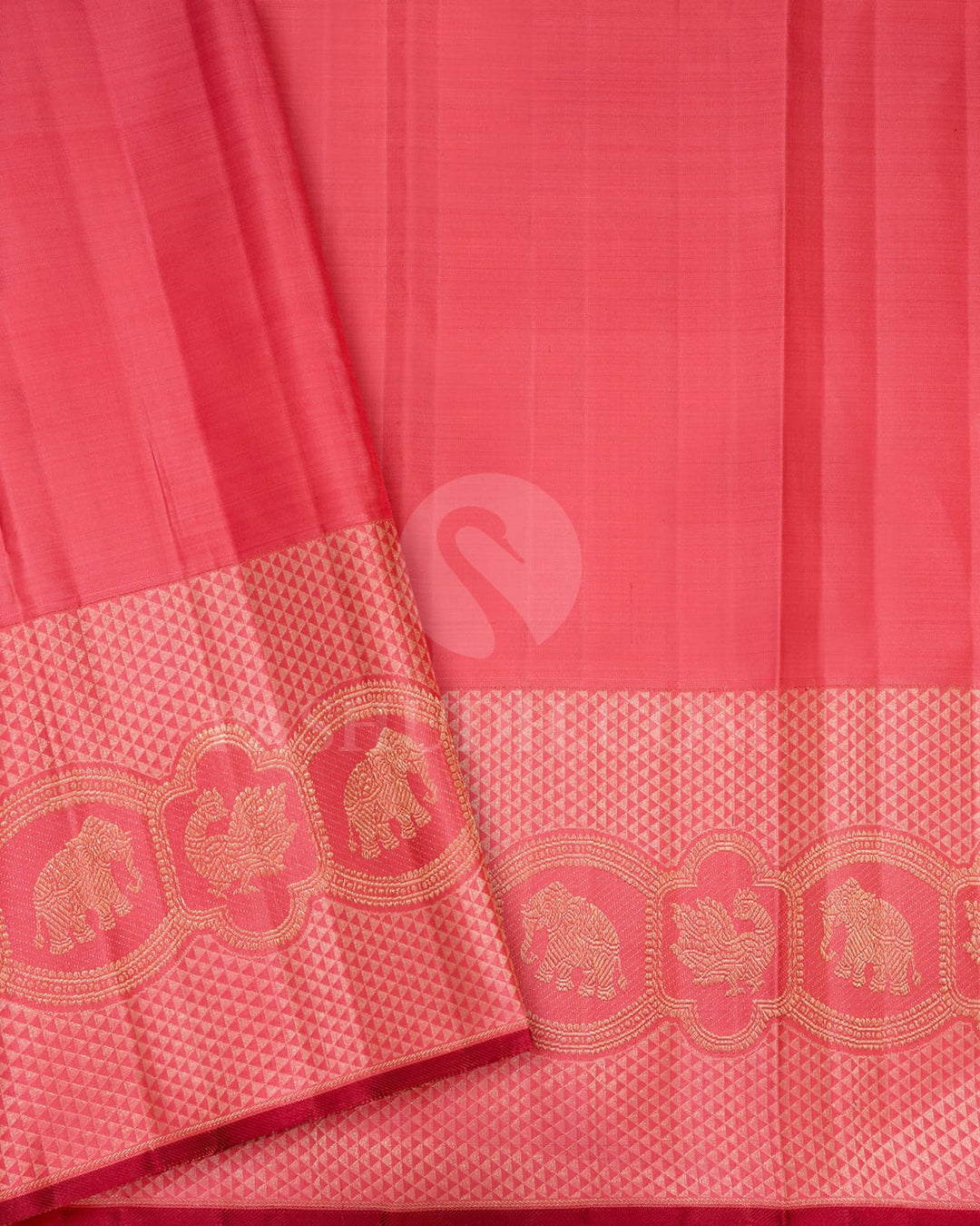 Pastel Blush Pink With Peachy Pink Shimmer Kanjivaram Silk Saree-S1585(D)
