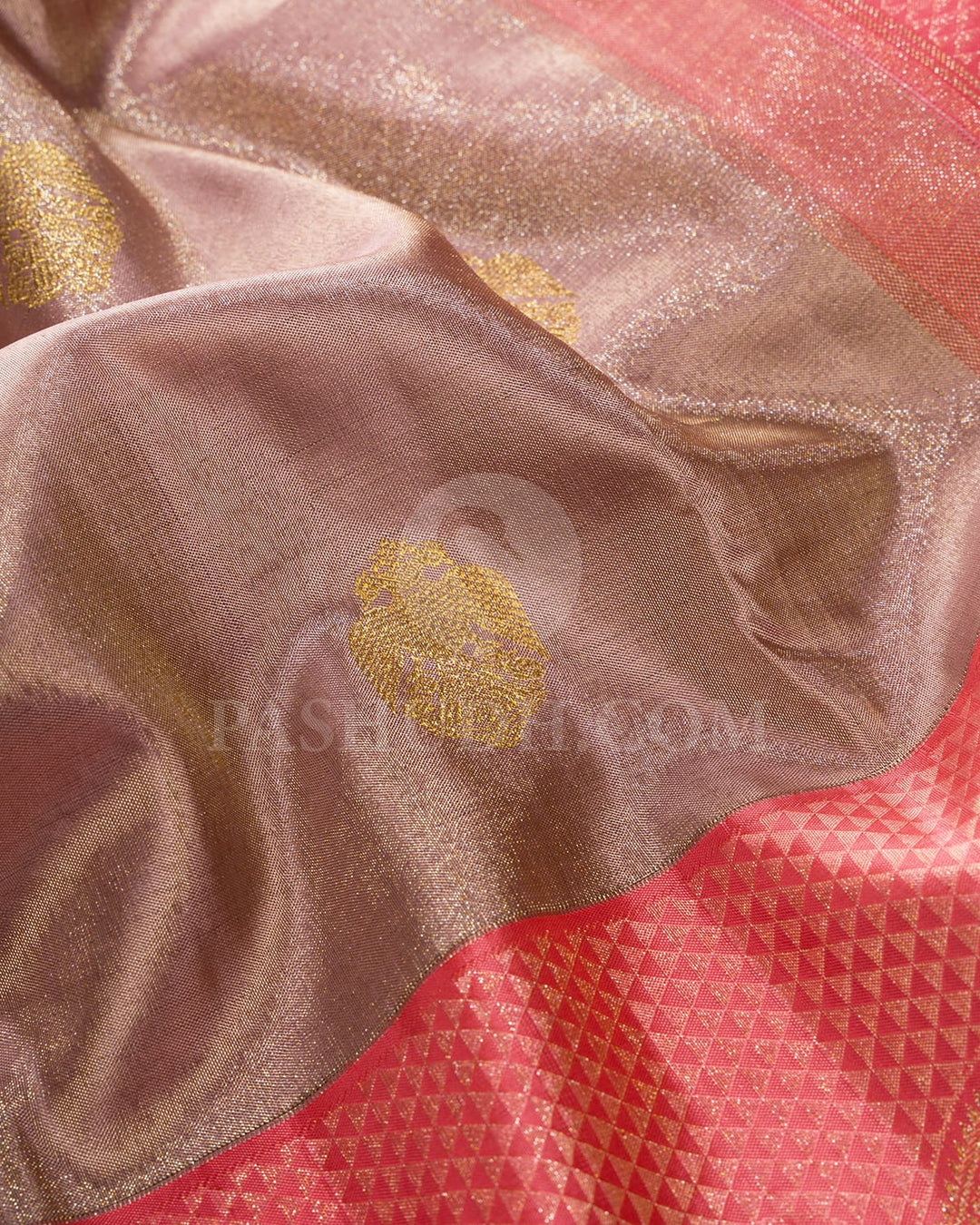 Pastel Blush Pink With Peachy Pink Shimmer Kanjivaram Silk Saree-S1585(D)