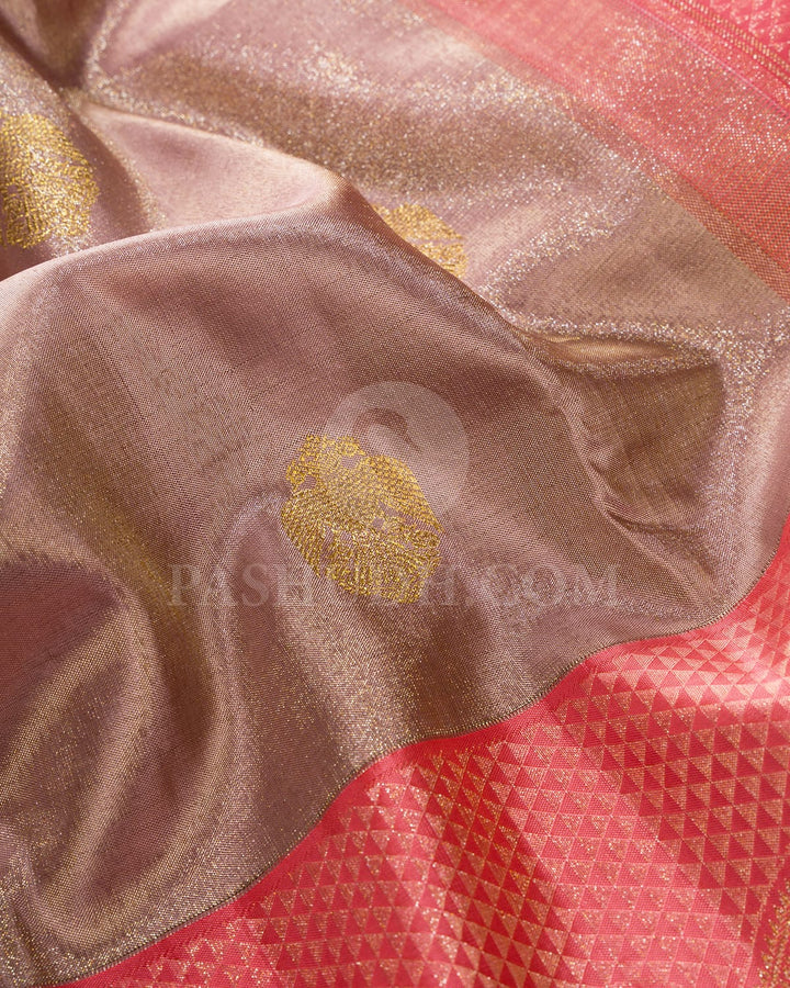 Pastel Blush Pink With Peachy Pink Shimmer Kanjivaram Silk Saree-S1585(D)