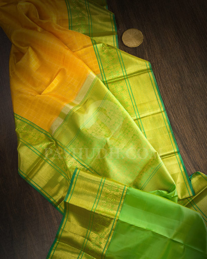 Bright Yellow With Parrot Green Kanjivaram Silk Saree-D664(A)