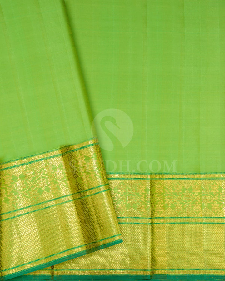 Bright Yellow With Parrot Green Kanjivaram Silk Saree-D664(A)