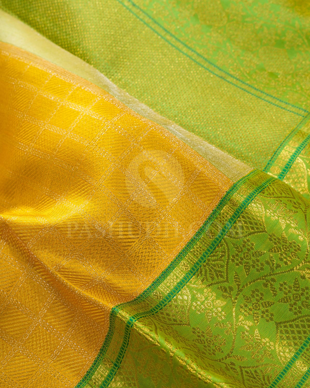 Bright Yellow With Parrot Green Kanjivaram Silk Saree-D664(A)