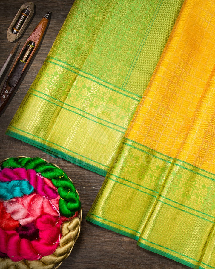 Bright Yellow With Parrot Green Kanjivaram Silk Saree-D664(A)