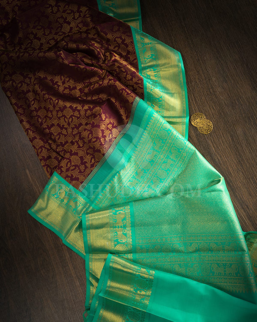 Betel Nut(Paaku)With Turquoise Traditional Kanjivaram Silk Saree-SP404