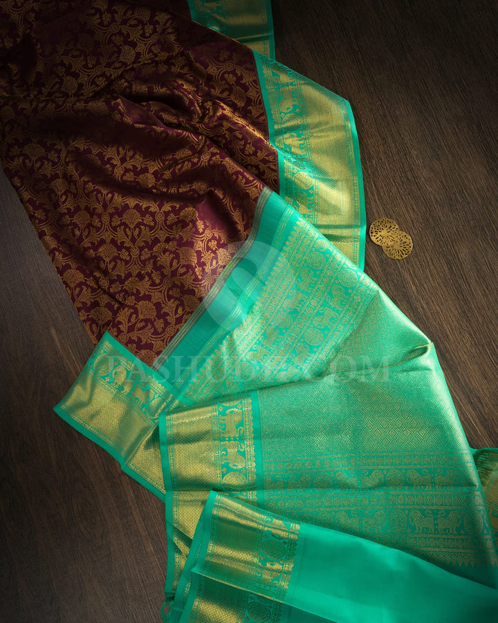 Betel Nut(Paaku)With Turquoise Traditional Kanjivaram Silk Saree-SP404