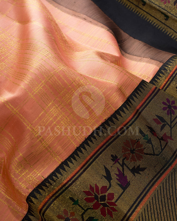 Pastel Peach And Black Kanjivaram Silk Saree-S1722(A)