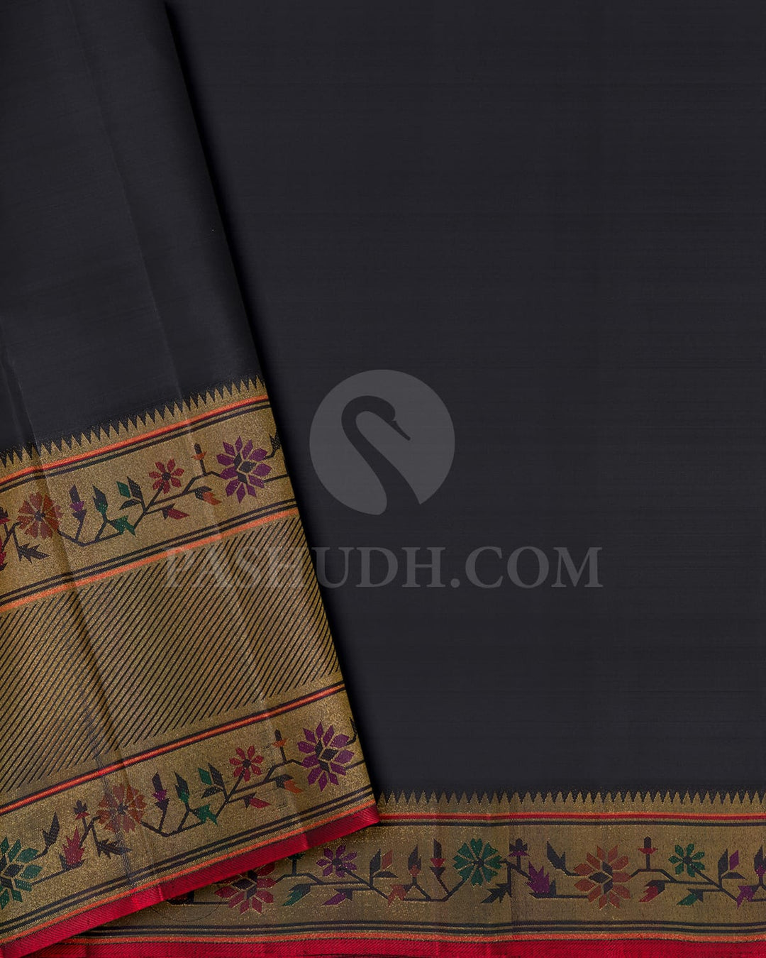 Pastel Peach And Black Kanjivaram Silk Saree-S1722(A)