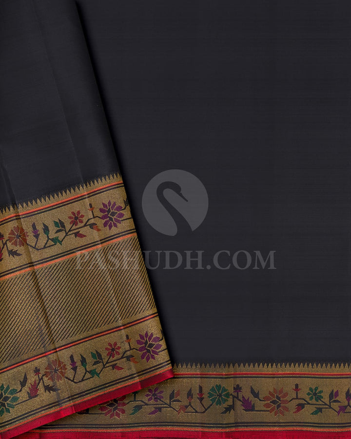 Pastel Peach And Black Kanjivaram Silk Saree-S1722(A)