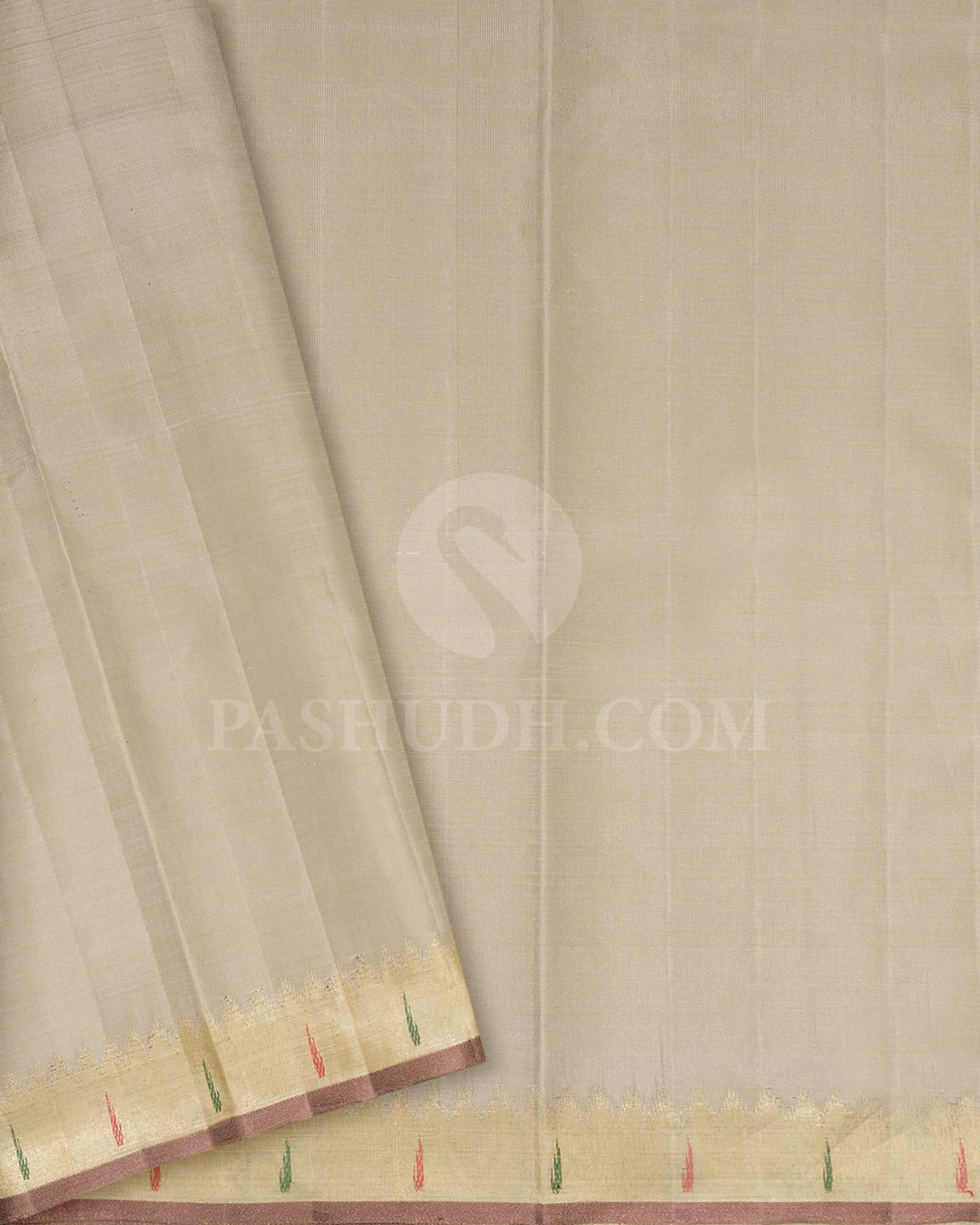 Bottle Green With Half White Temple Border Kanjivaram Silk Saree-S1723(A)