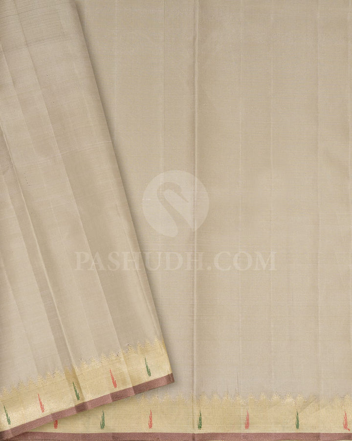 Bottle Green With Half White Temple Border Kanjivaram Silk Saree-S1723(A)