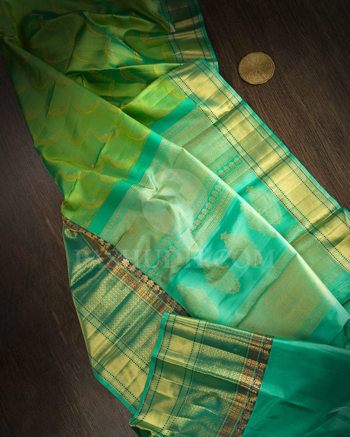 Parrot Green With Sea Green Kanjivaram Silk Saree-D660(D)
