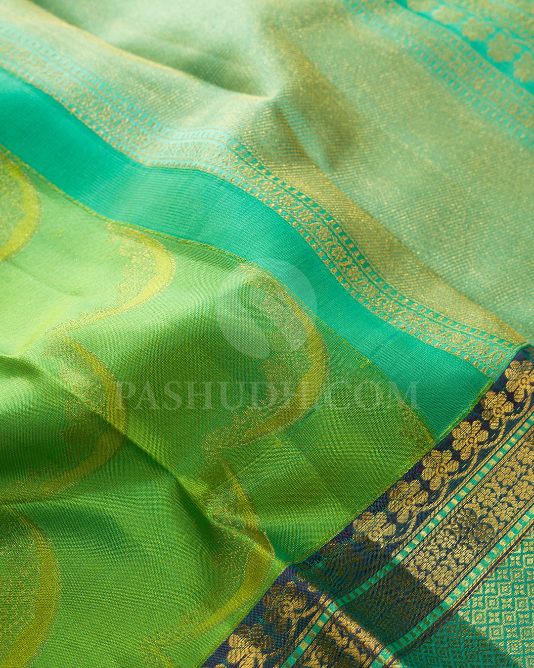 Parrot Green With Sea Green Kanjivaram Silk Saree-D660(D)